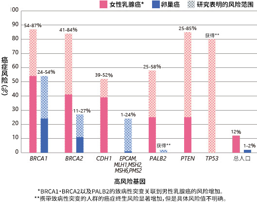 存在高风险基因致病性突变情况的乳腺癌和卵巢癌的终生风险